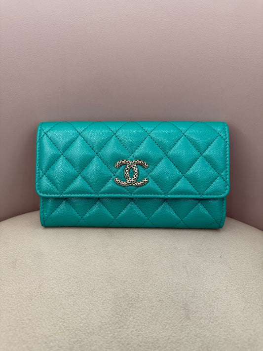 Chanel - CC Long Wallet - Leather - Green - (small)