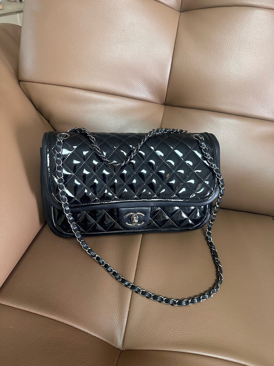 Chanel - CF - Patent leather - Black - (large)
