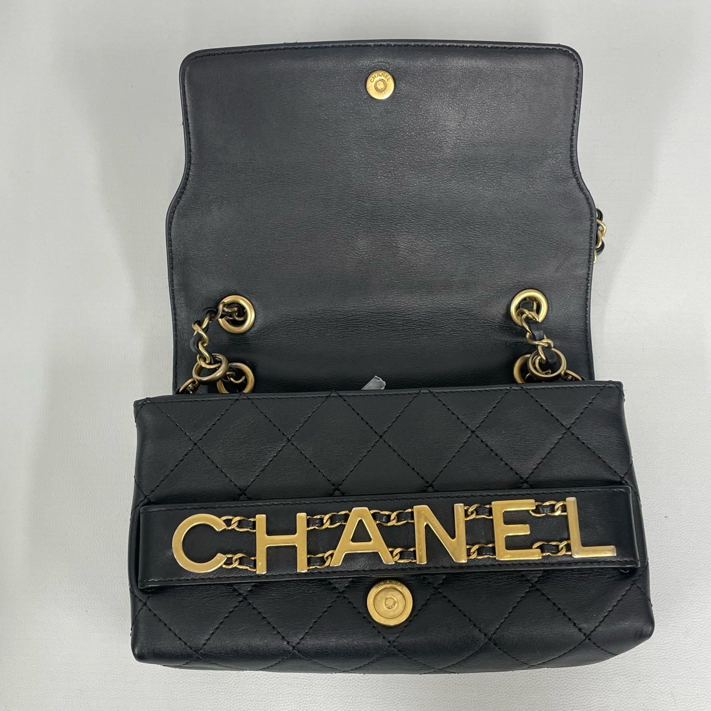 Chanel - Chanel Lettering Flap Bag - Lambskin leather - Black with Gold-Tone Hardware - (small)