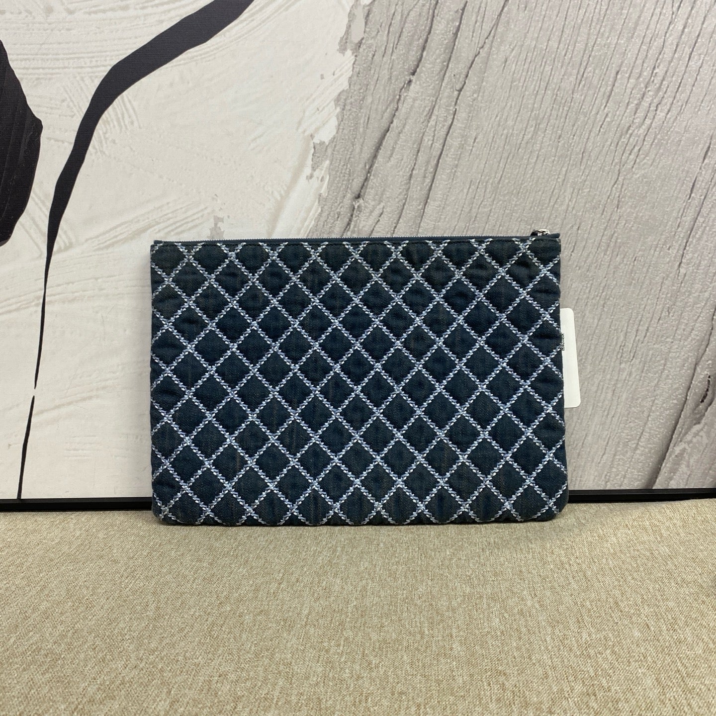Chanel - Chanel Outer Stitch Canvas Clutch - Canvas - Blue - (Medium)