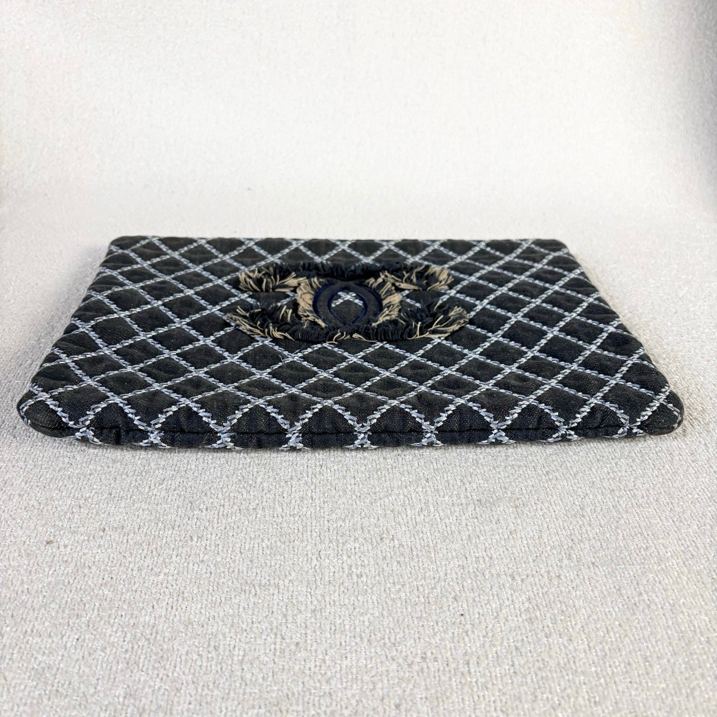 Chanel - Chanel Quilted Canvas Outerstitch Frayed CC Clutch Bag - Canvas - Black - (Medium)