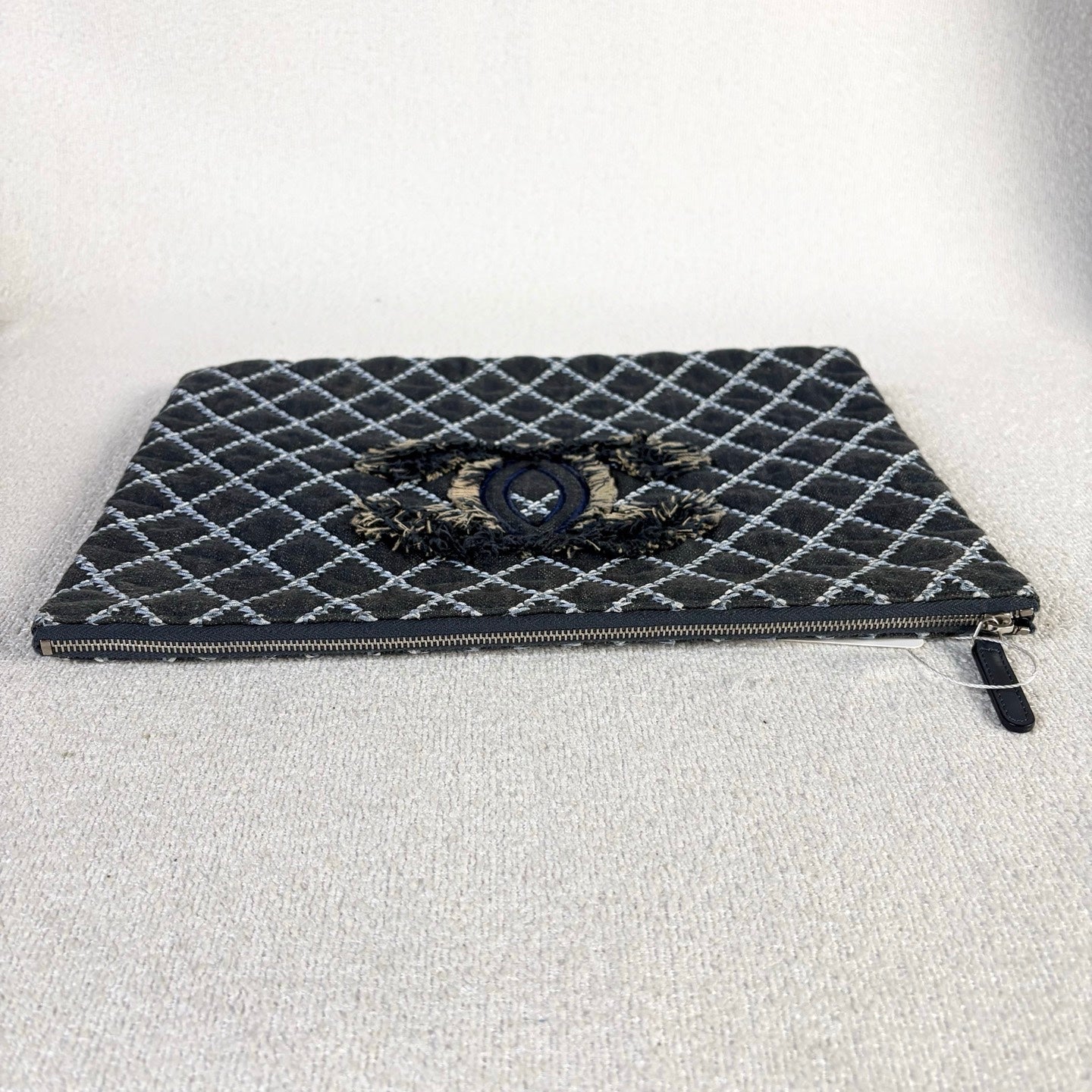 Chanel - Chanel Quilted Canvas Outerstitch Frayed CC Clutch Bag - Canvas - Black - (Medium)