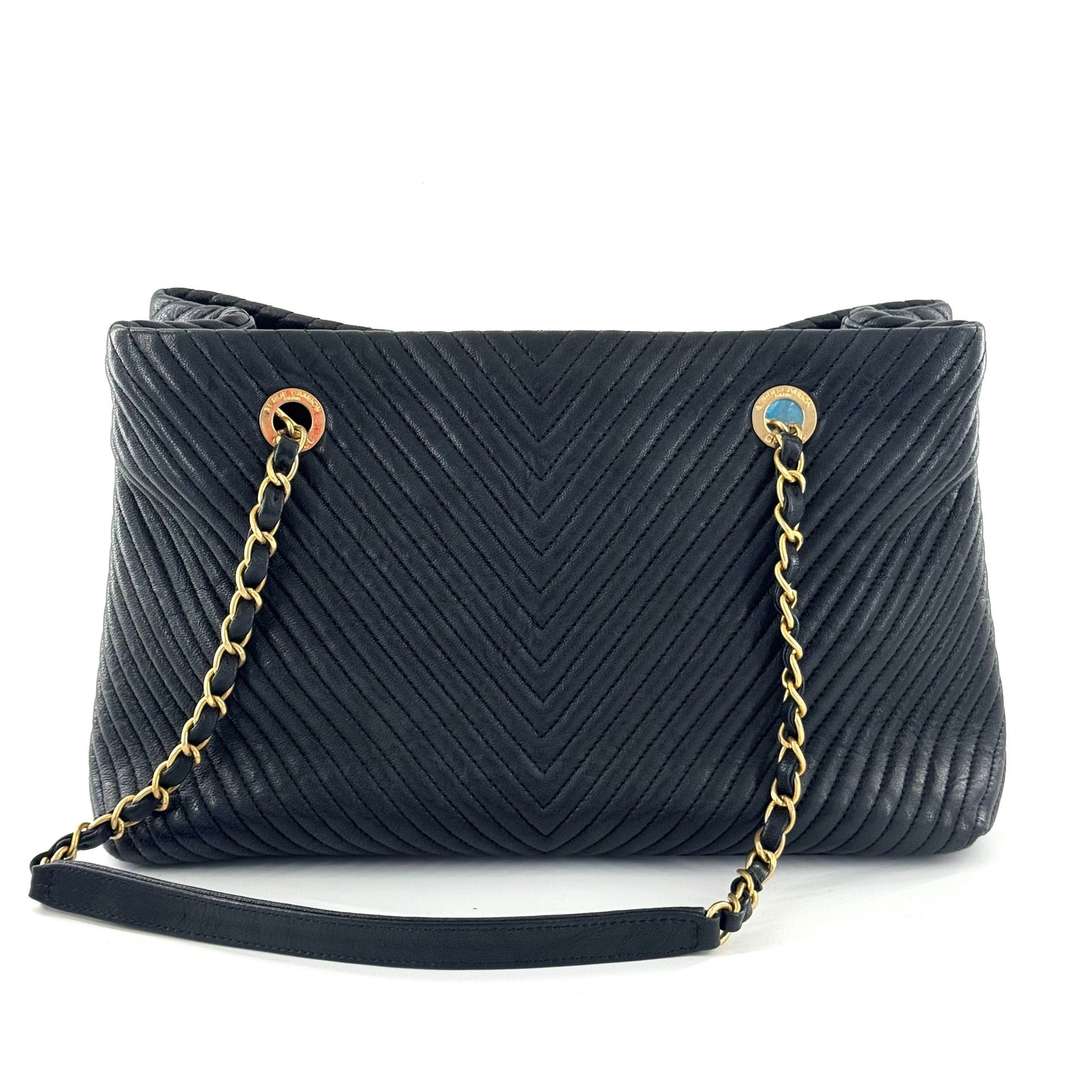 Chanel - Chevron Quilted Tote Bag - Lambskin leather - Black - (Medium)