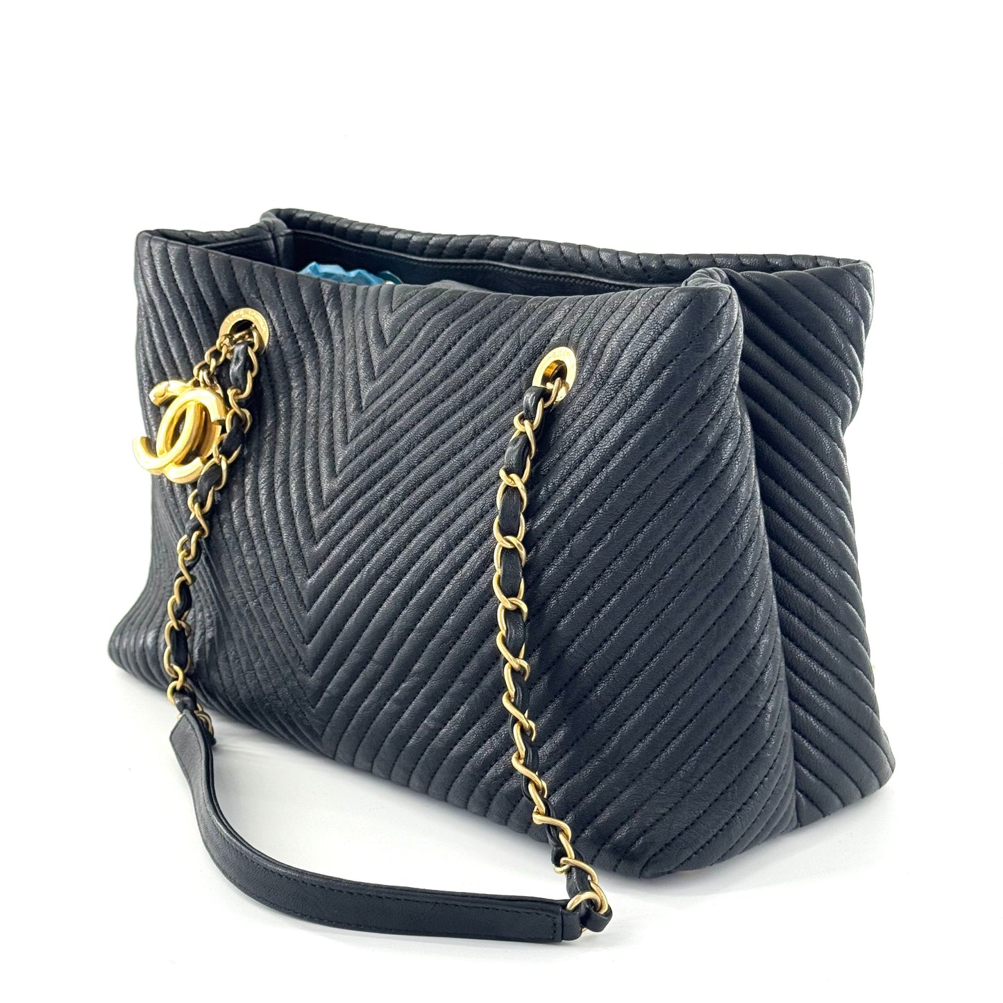 Chanel - Chevron Quilted Tote Bag - Lambskin leather - Black - (Medium)