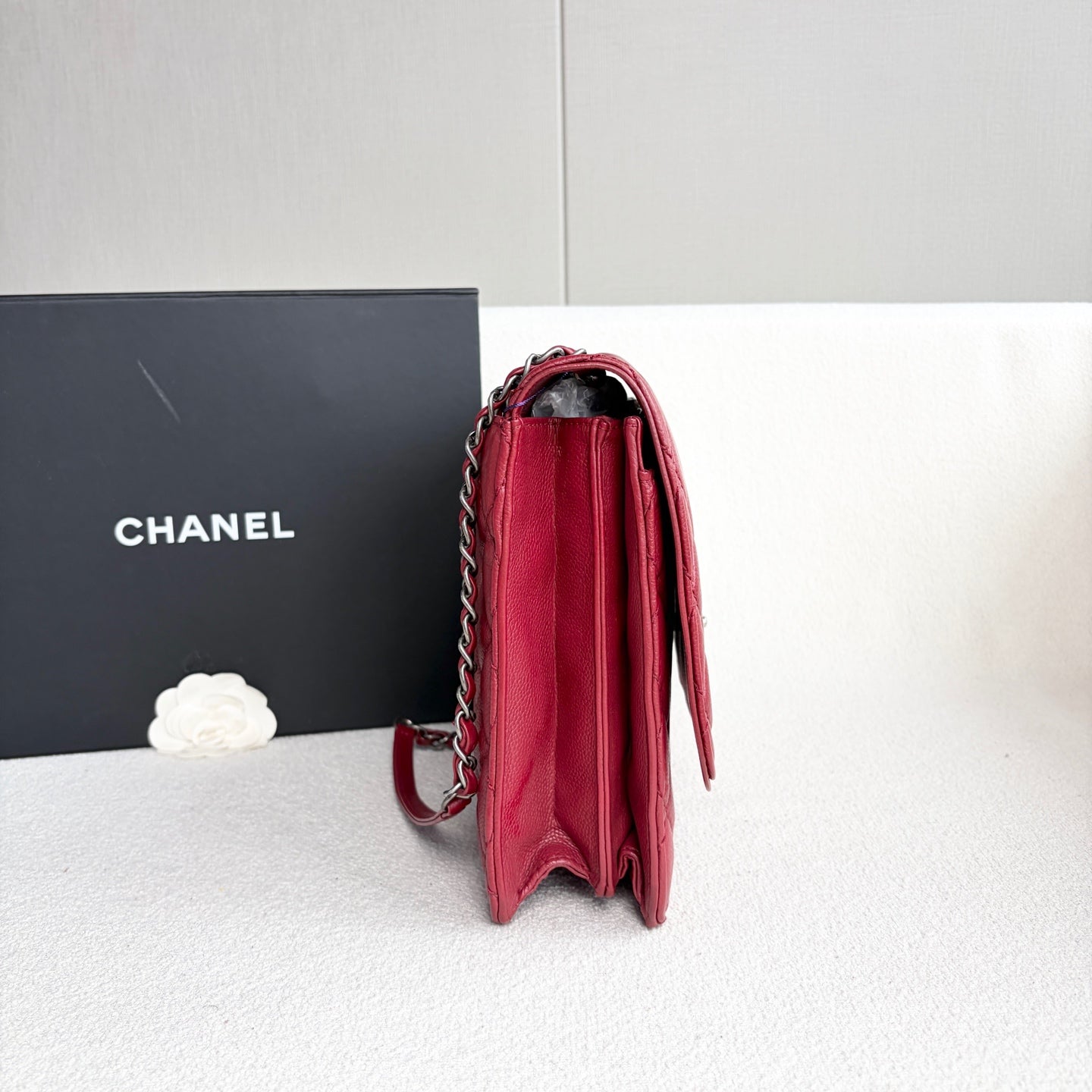 Chanel - Classic Flap Accordion Bag - Caviar leather - Red - (medium)