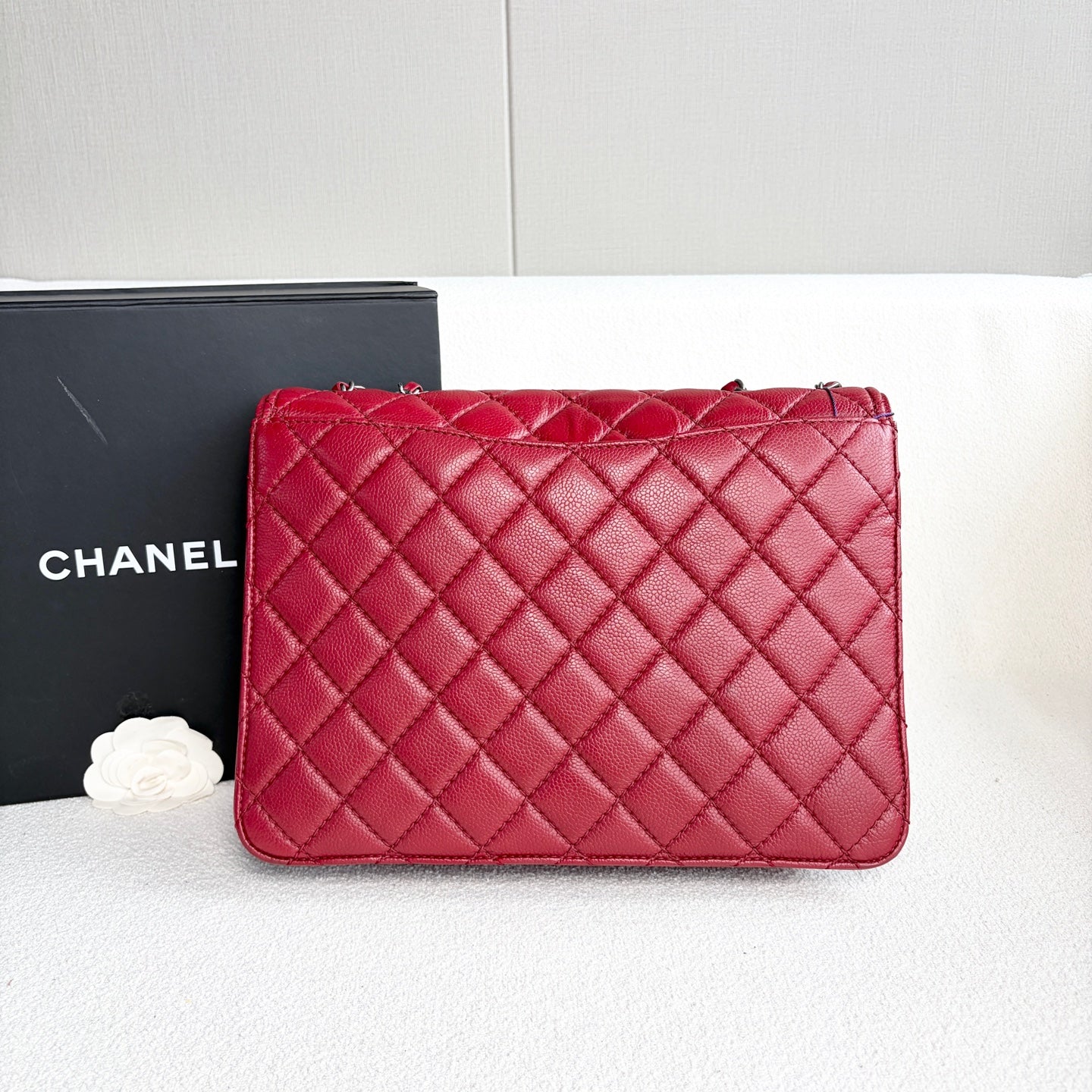 Chanel - Classic Flap Accordion Bag - Caviar leather - Red - (medium)