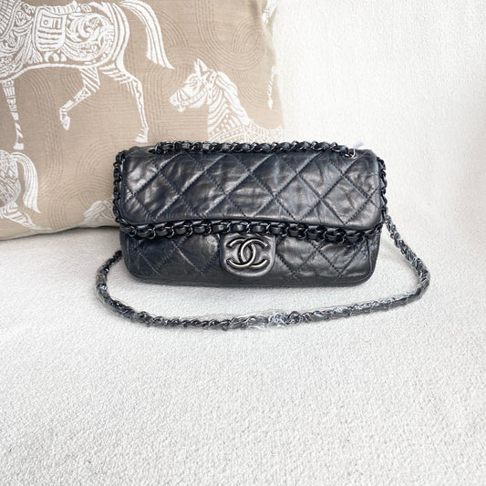 Chanel - Classic Flap Bag - Aged calfskin leather - Dark Grey - (Medium)