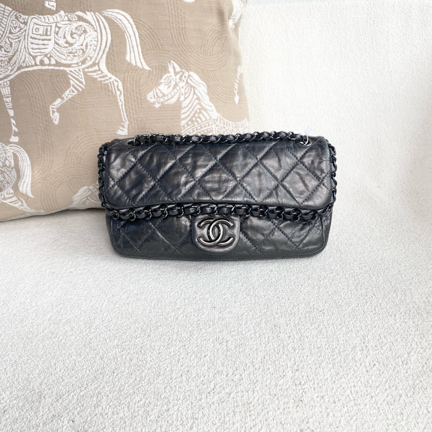 Chanel - Classic Flap Bag - Aged calfskin leather - Dark Grey - (Medium)