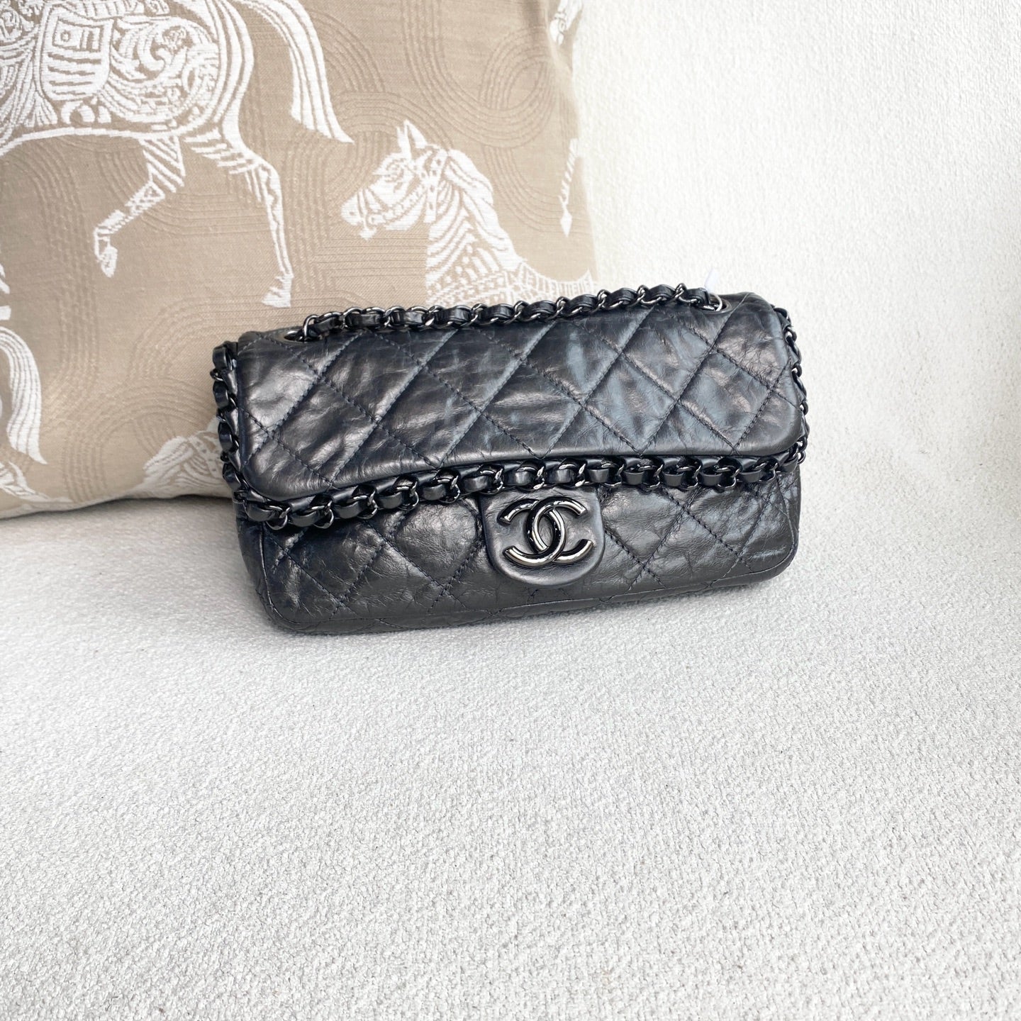 Chanel - Classic Flap Bag - Aged calfskin leather - Dark Grey - (Medium)