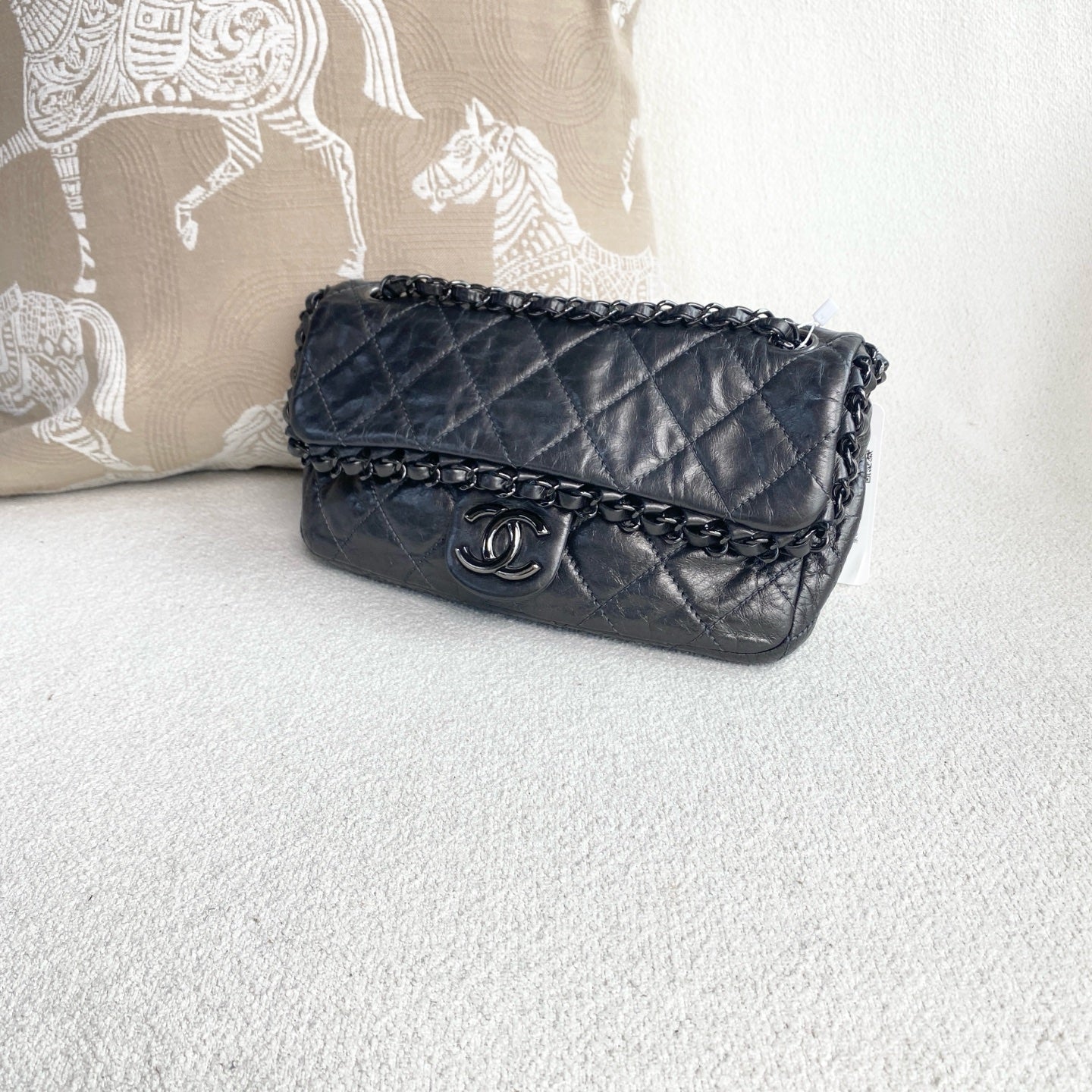 Chanel - Classic Flap Bag - Aged calfskin leather - Dark Grey - (Medium)