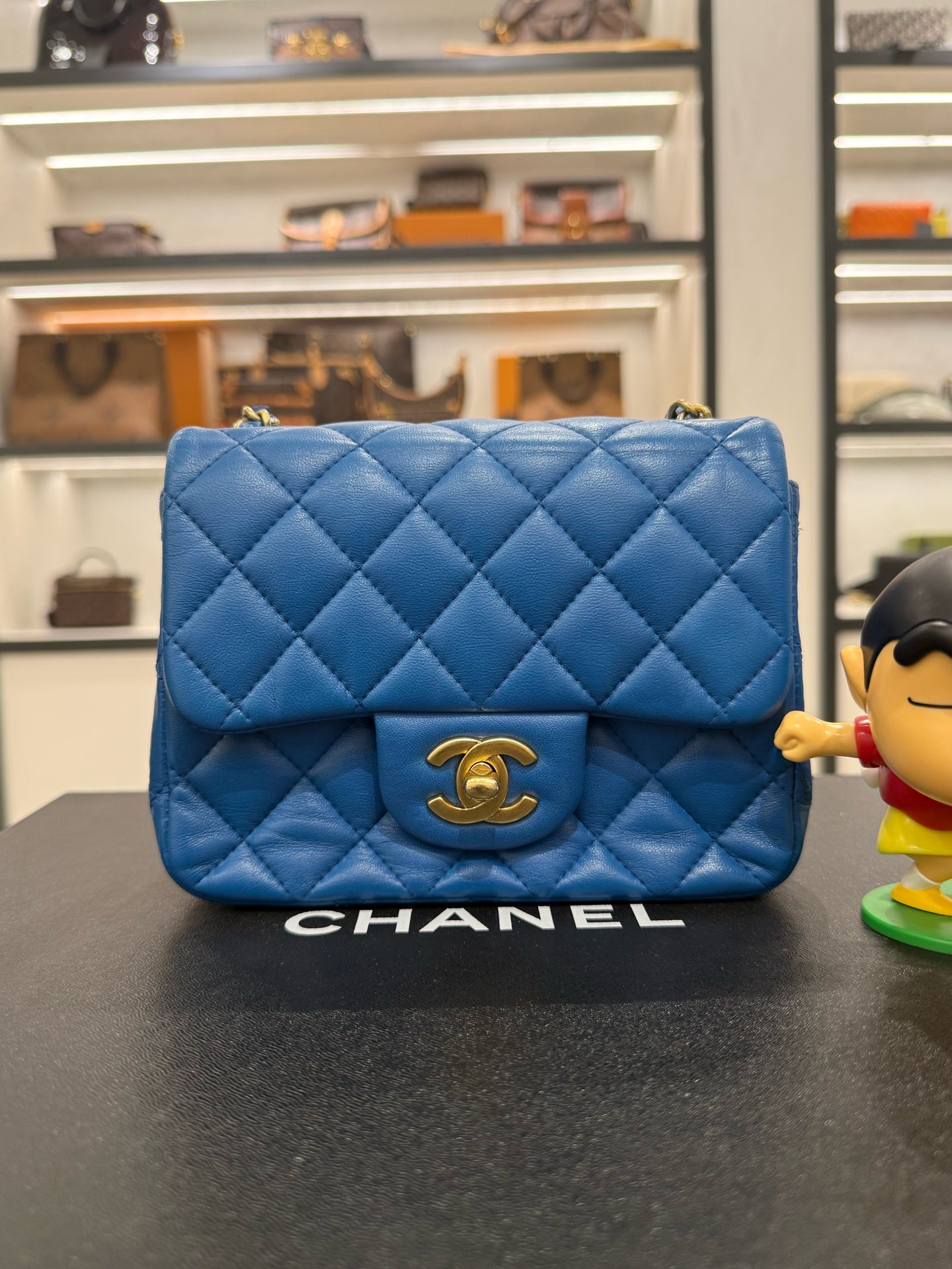 Chanel - Classic Flap Bag Mini with Gold Ball - Lambskin leather - Blue - (mini)