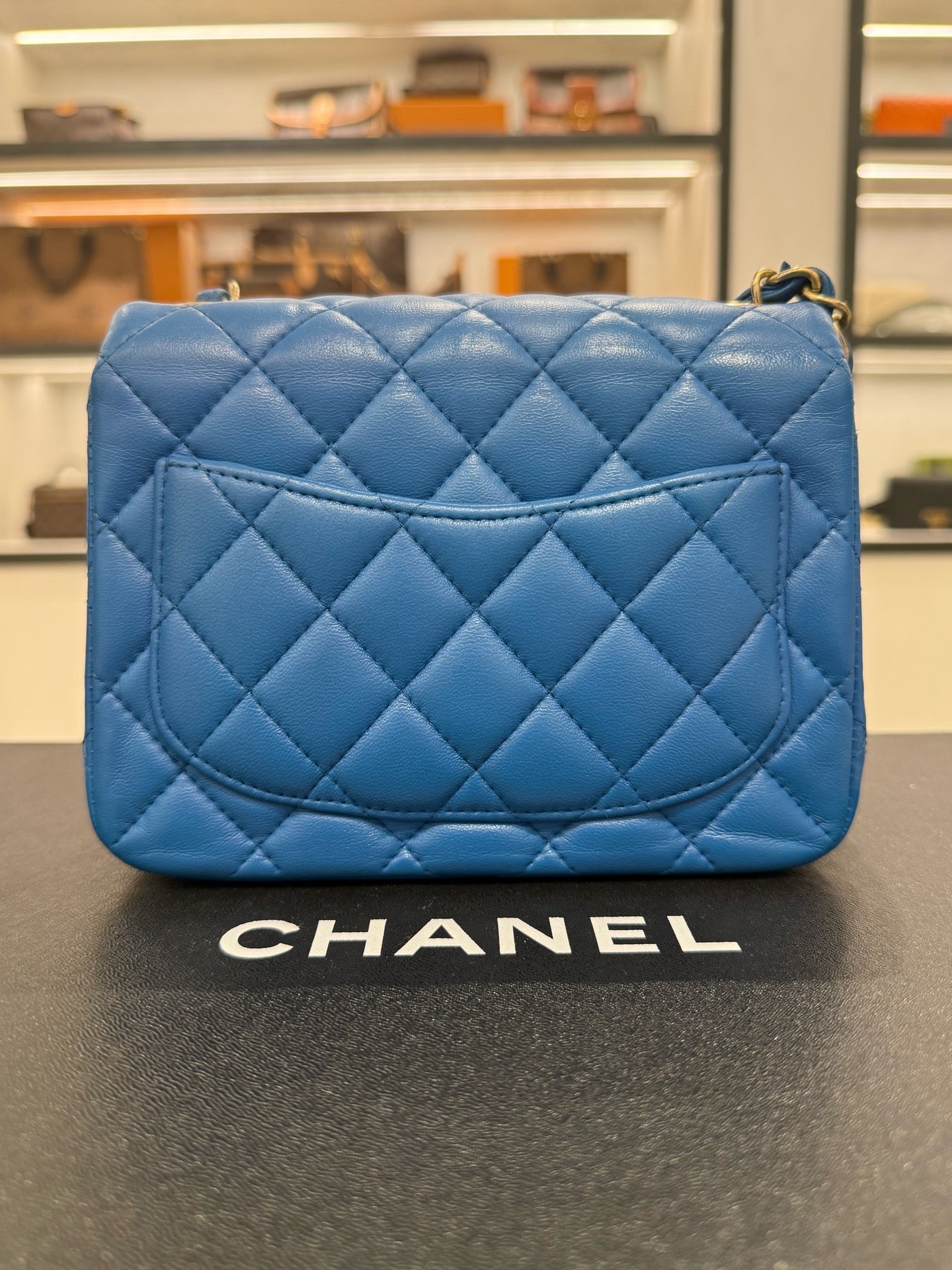 Chanel - Classic Flap Bag Mini with Gold Ball - Lambskin leather - Blue - (mini)