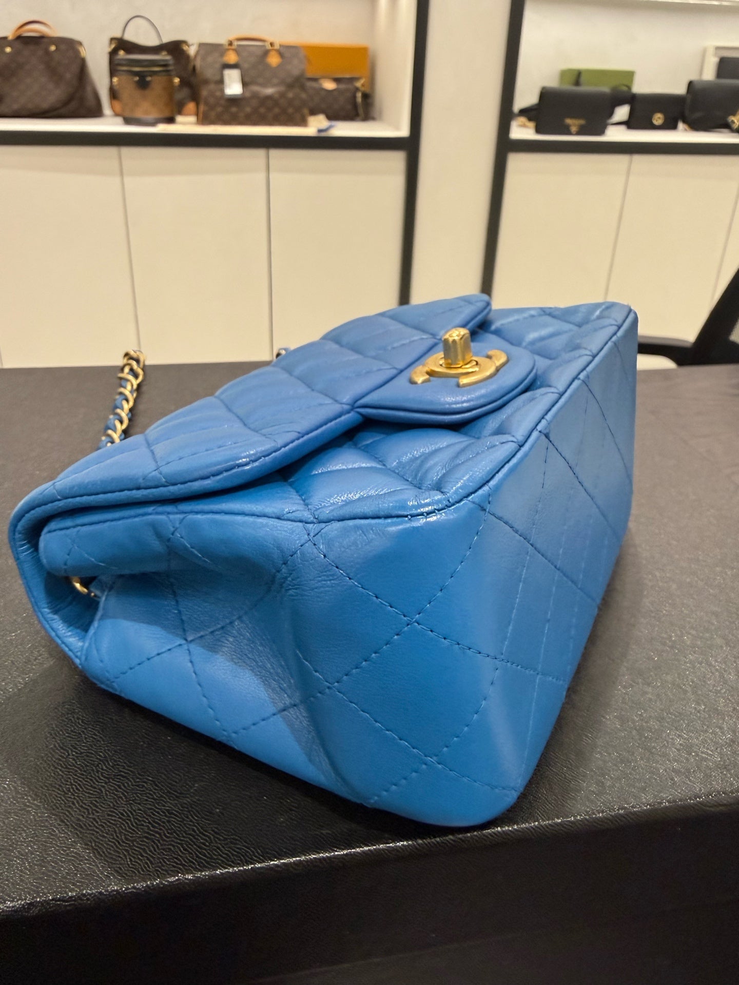 Chanel - Classic Flap Bag Mini with Gold Ball - Lambskin leather - Blue - (mini)