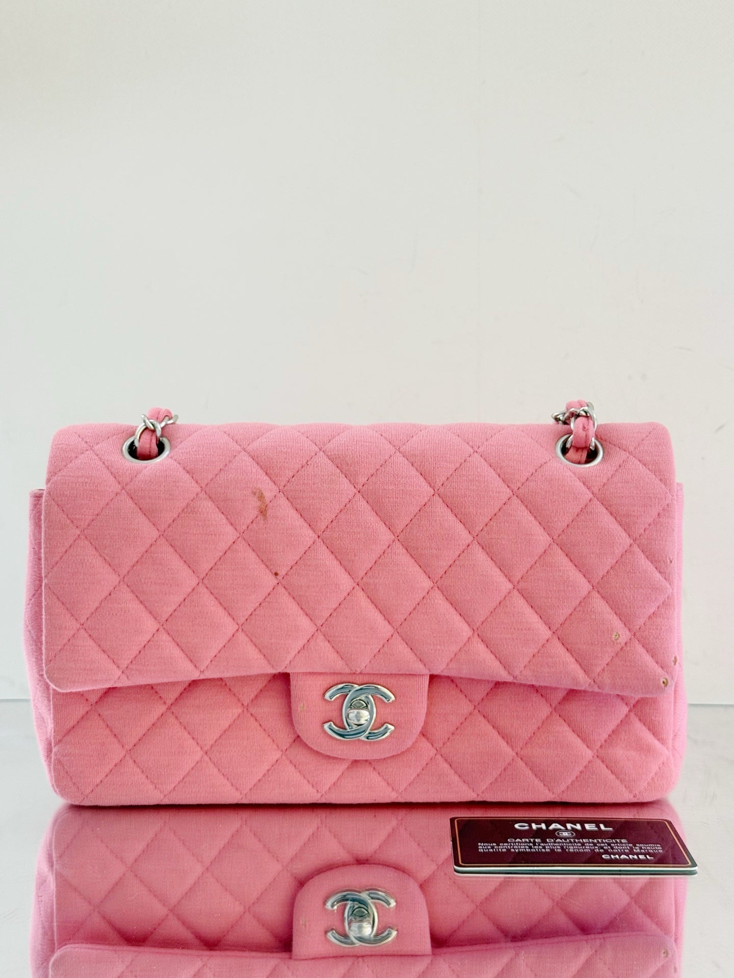 Chanel - Classic Flap - Canvas knit - Pink with Silver-Tone Hardware - (Medium)