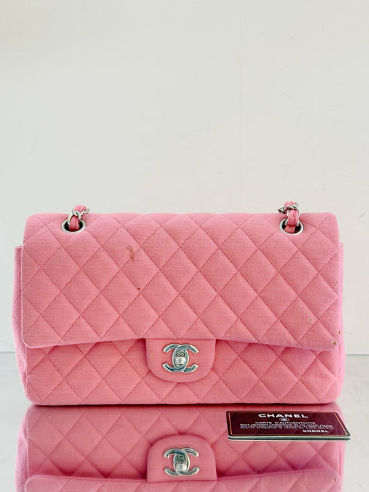 Chanel - Classic Flap - Canvas knit - Pink with Silver-Tone Hardware - (Medium)