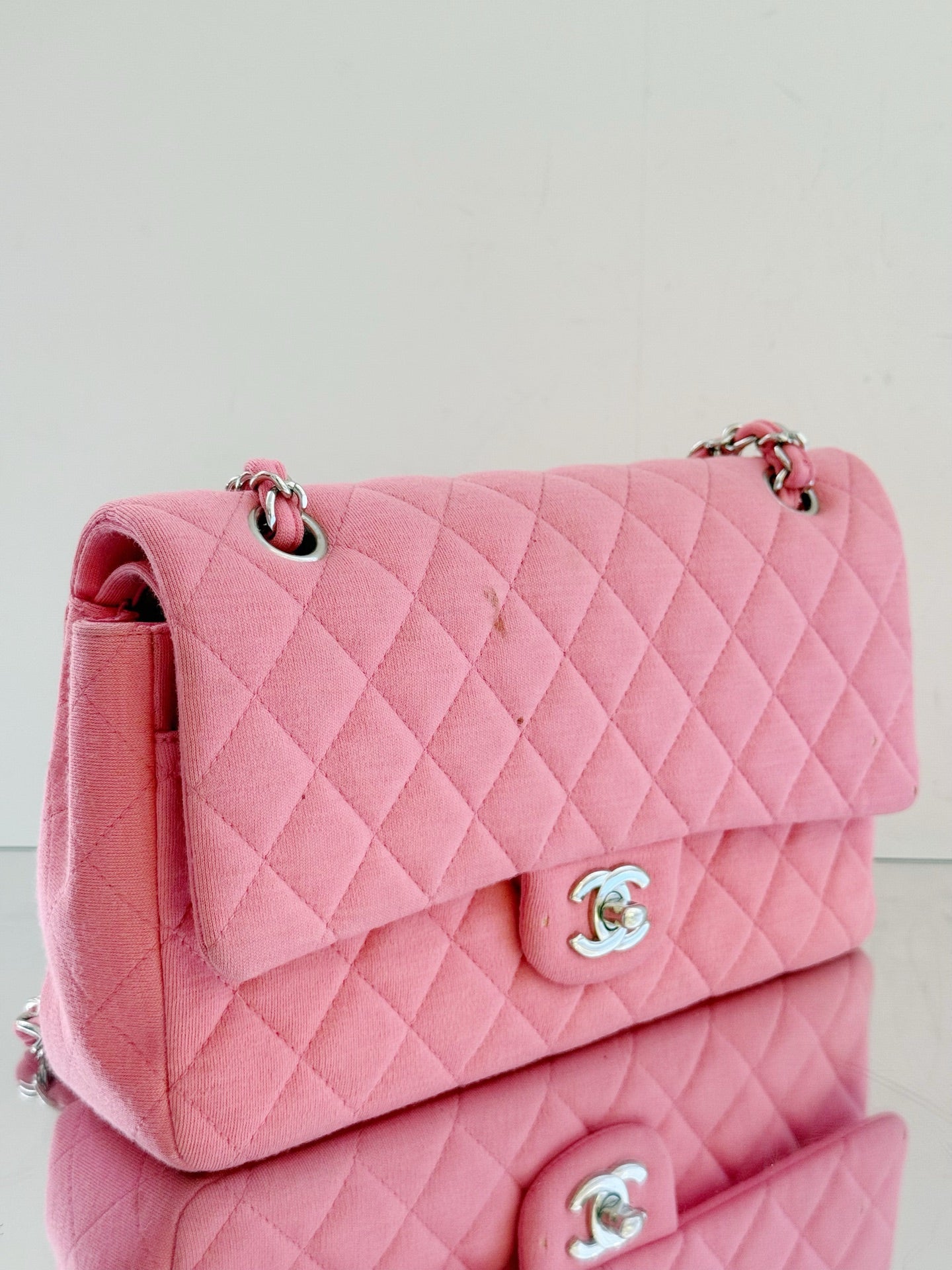 Chanel - Classic Flap - Canvas knit - Pink with Silver-Tone Hardware - (Medium)