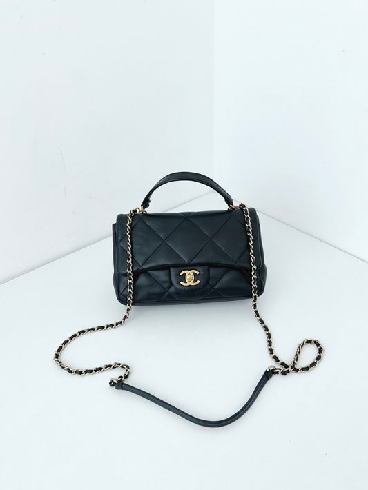 Chanel - Classic Flap Handle Big Mini - Leather - Black - (mini)