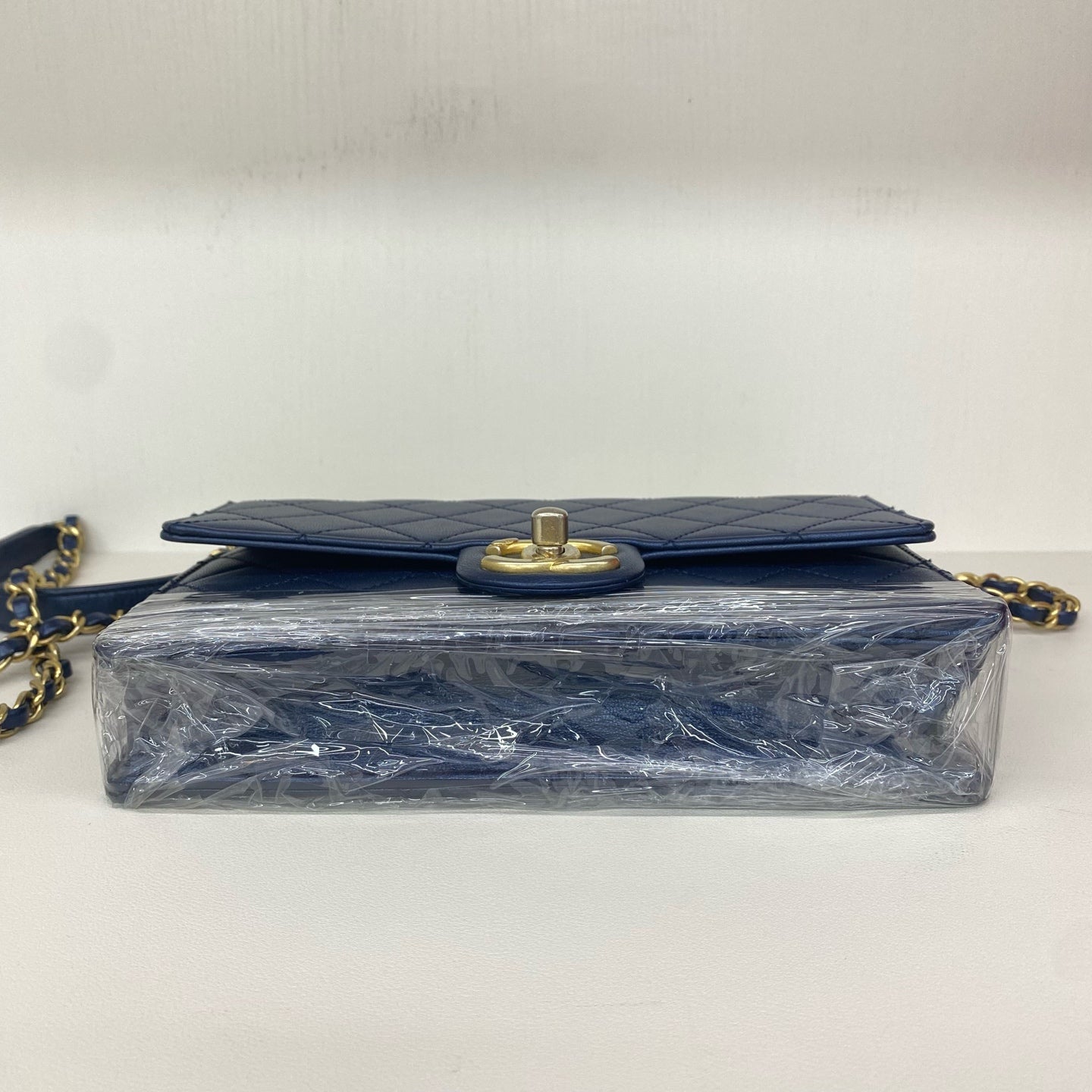 Chanel - Classic Flap Horizontal Pearl Bag - Metallic lambskin leather - Dark Blue with Gold-Tone Hardware - (mini)