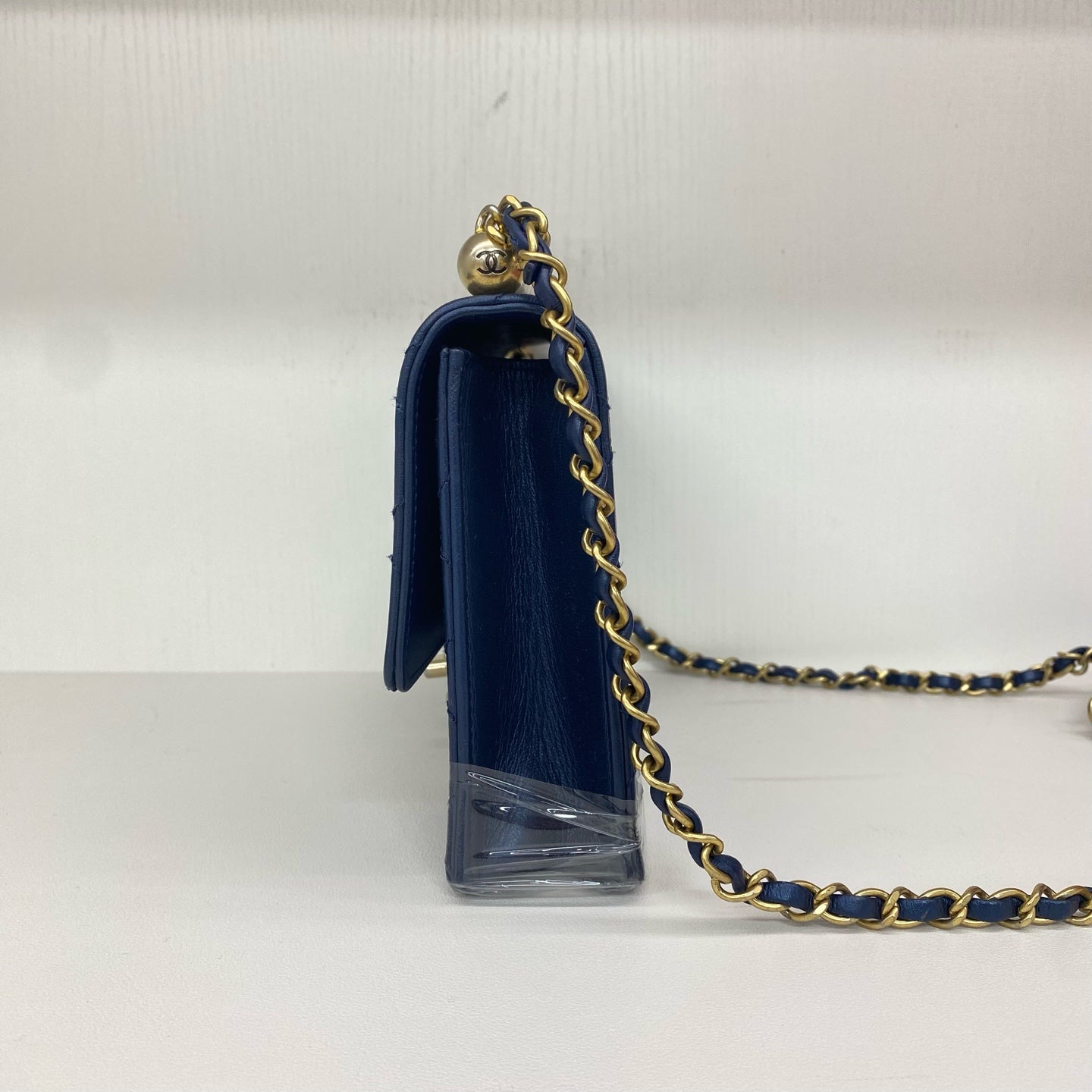 Chanel - Classic Flap Horizontal Pearl Bag - Metallic lambskin leather - Dark Blue with Gold-Tone Hardware - (mini)