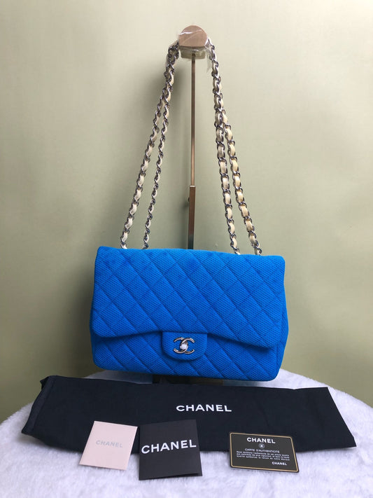 Chanel - Classic Flap Jumbo - Fabric - Blue - (large)