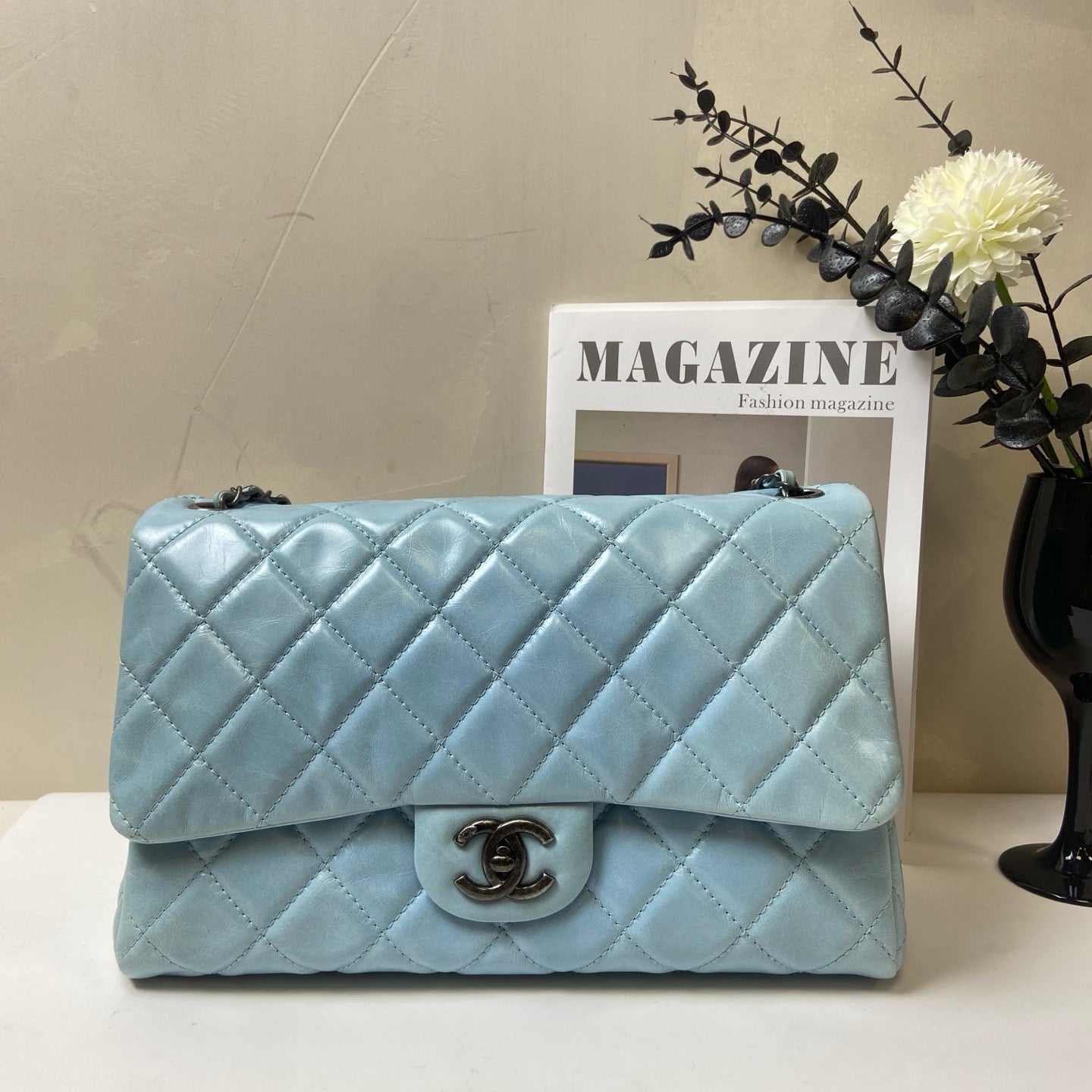 Chanel - Classic Flap Jumbo - Leather - Blue - (large)