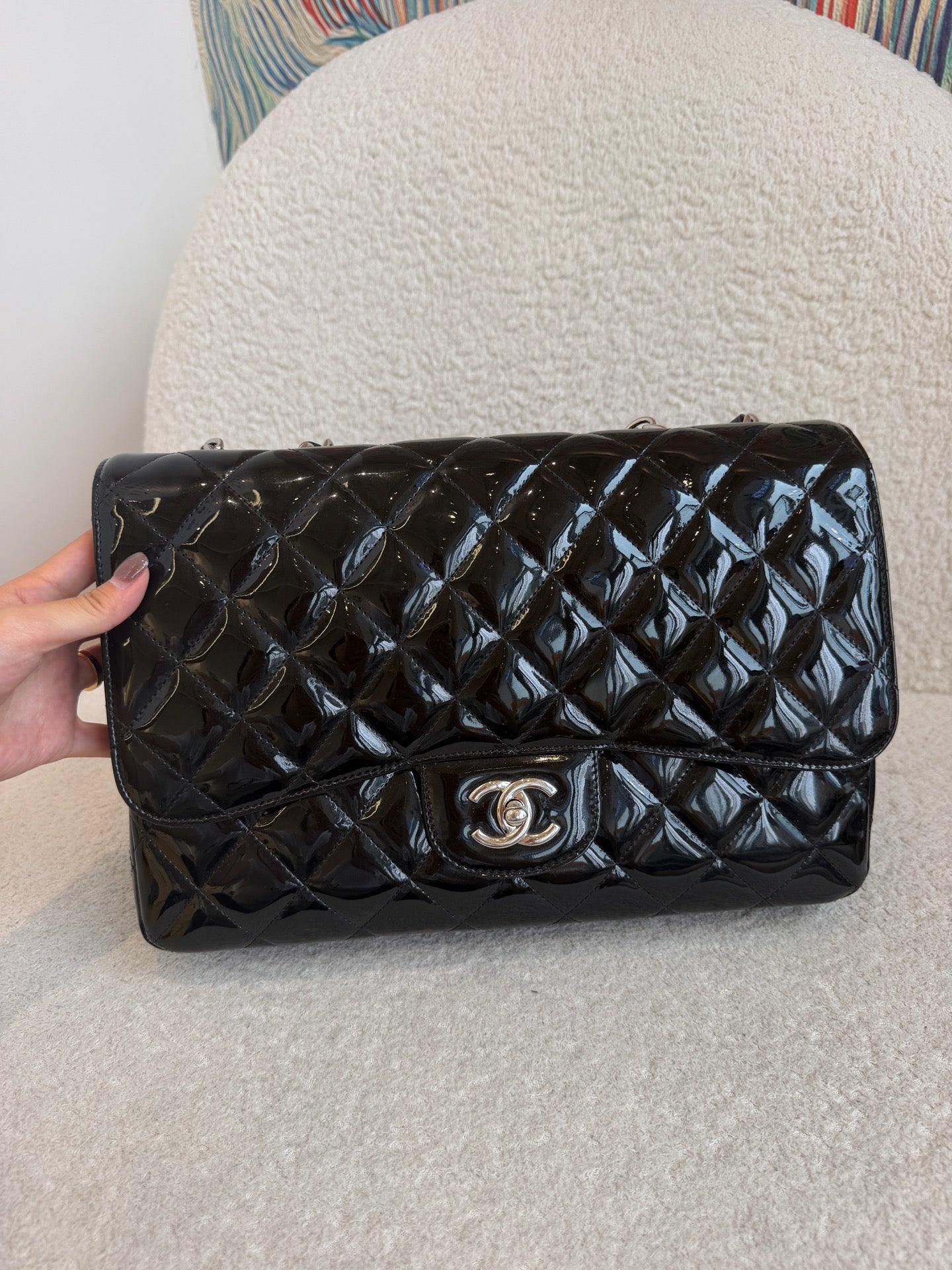 Chanel - Classic Flap Jumbo - Patent leather - Black - (Jumbo)