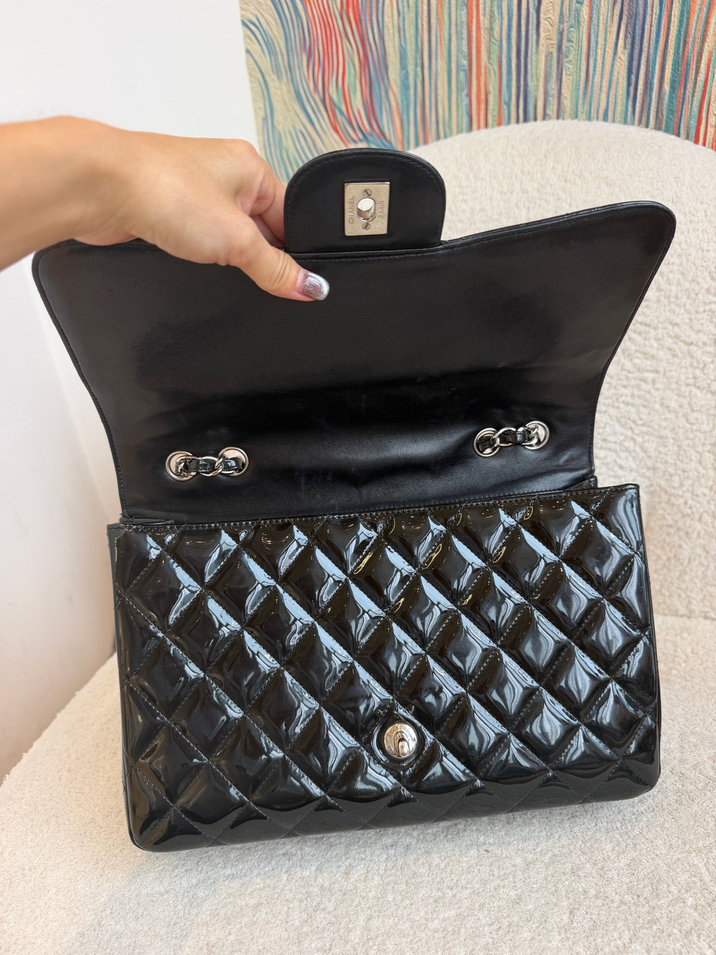 Chanel - Classic Flap Jumbo - Patent leather - Black - (Jumbo)