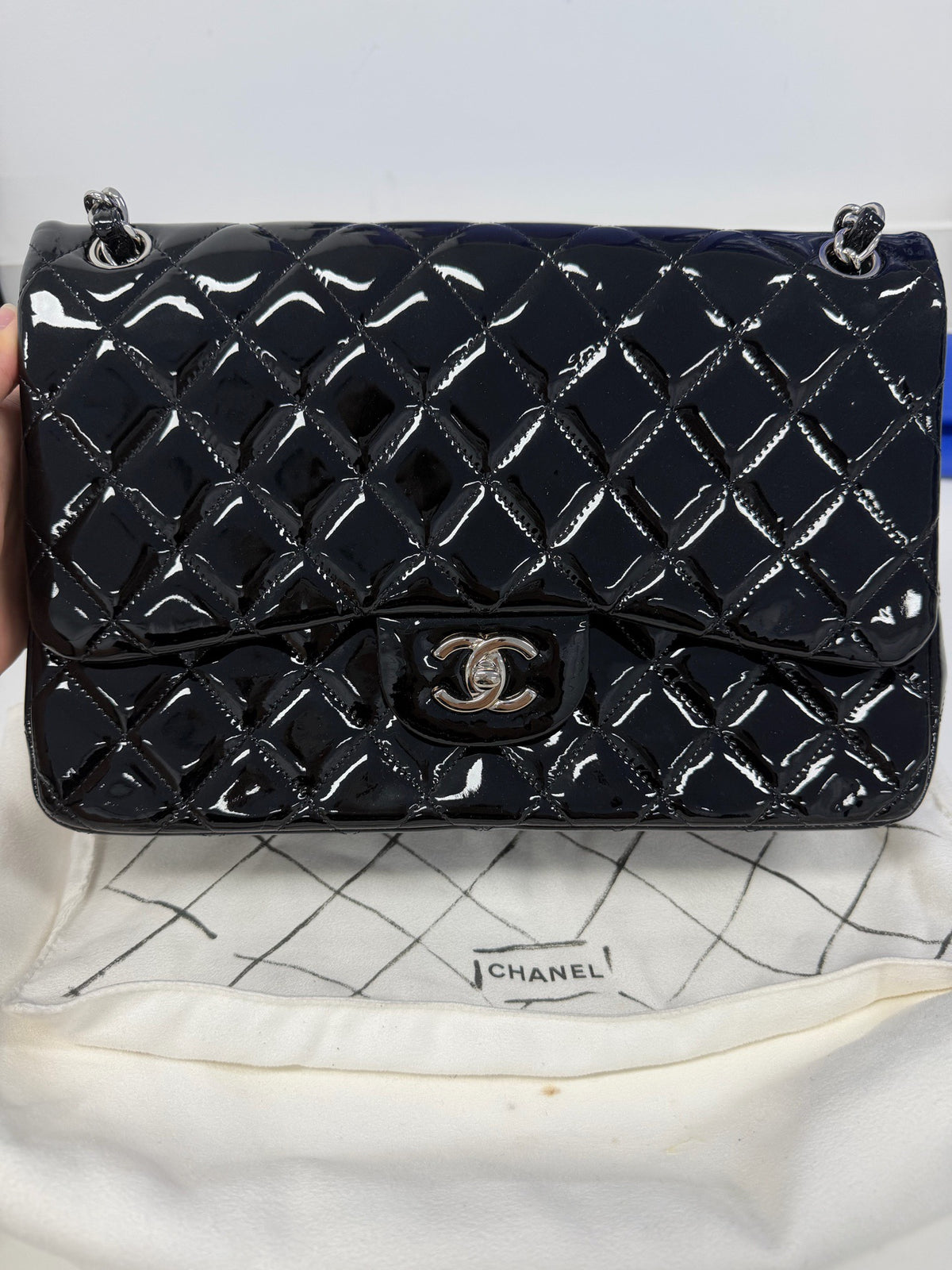 Chanel - Classic Flap Jumbo - Patent leather - Black - (large)