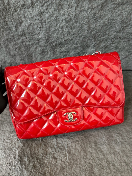 Chanel - Classic Flap Jumbo - Patent leather - Red - (Jumbo)