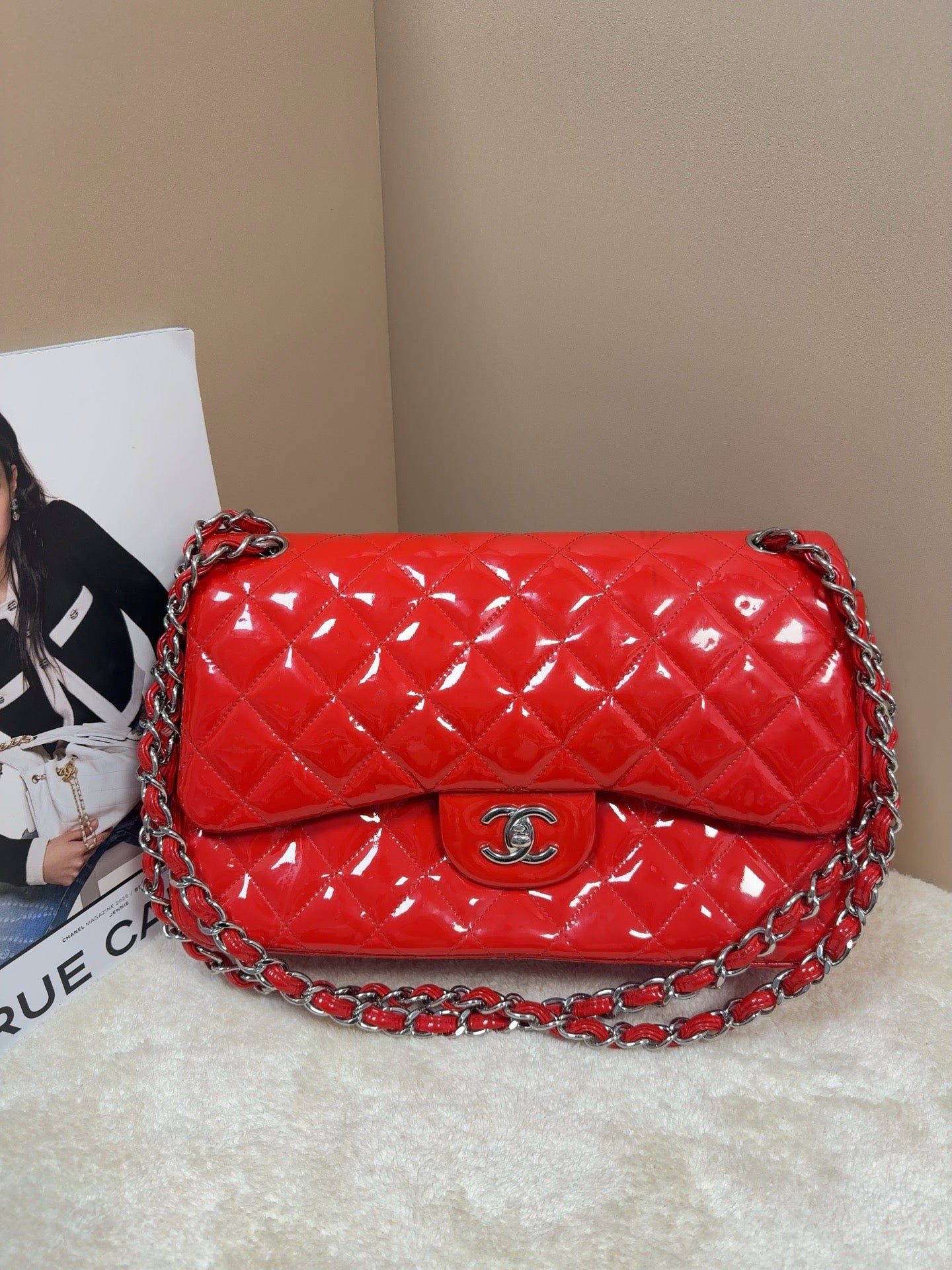 Chanel - Classic Flap Jumbo - Patent leather - Red - (large)