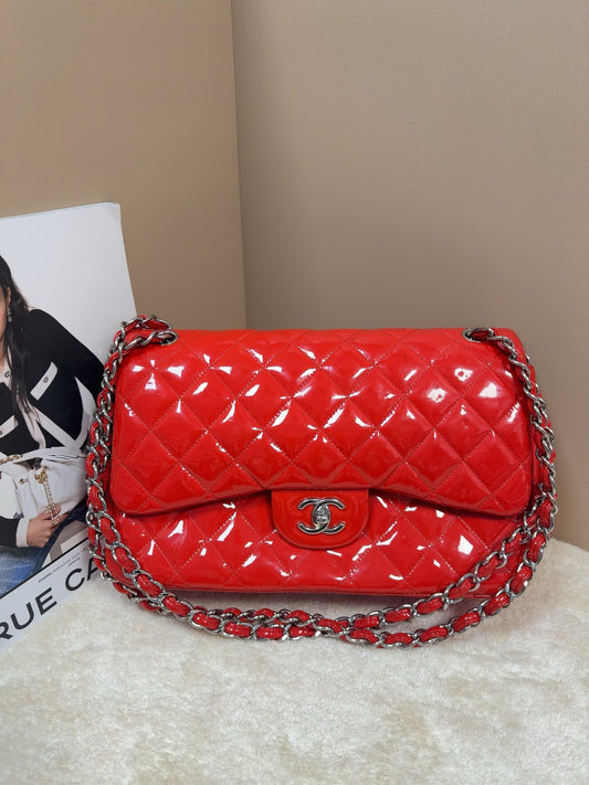Chanel - Classic Flap Jumbo - Patent leather - Red - (large)