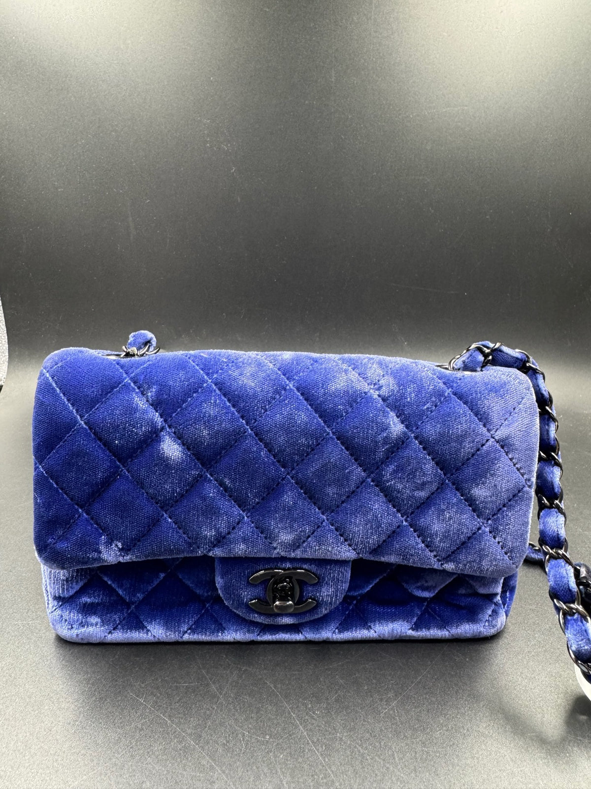 Chanel - Classic Flap Large Mini 20 - Velvet - Blue - (mini)