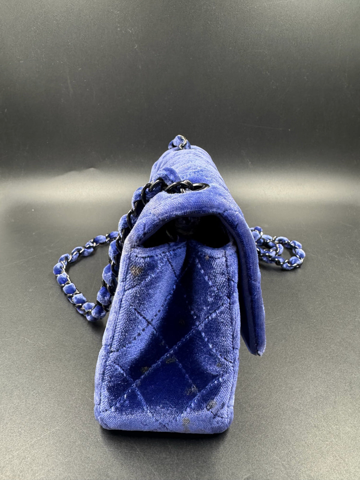 Chanel - Classic Flap Large Mini 20 - Velvet - Blue - (mini)