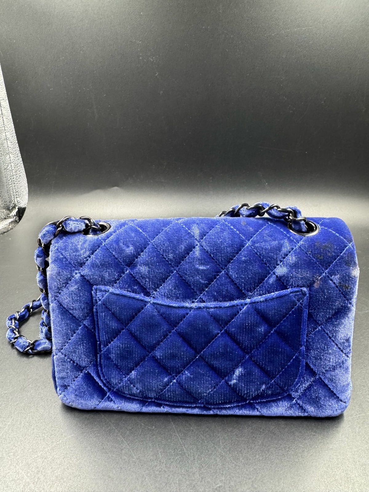 Chanel - Classic Flap Large Mini 20 - Velvet - Blue - (mini)