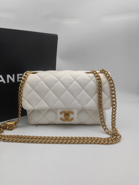Chanel - Classic Flap Large Mini - Leather - White - (mini)