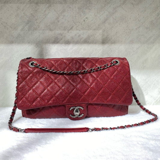 Chanel - Classic Flap - Leather - Burgundy - (large)