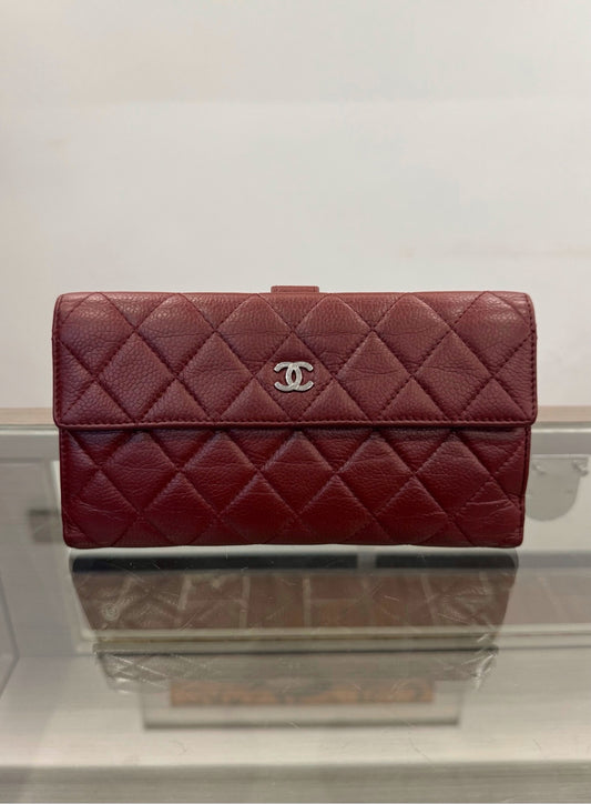 Chanel - Classic Flap Long Tri-fold Wallet - Caviar leather - Red - (Medium)