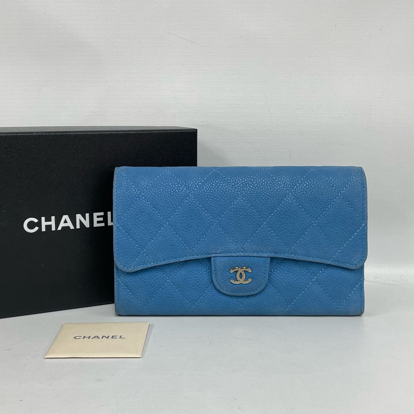 Chanel - Classic Flap Long Wallet - Caviar leather - Blue with Silver-Tone Hardware