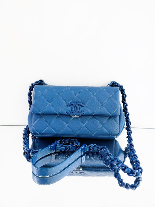 Chanel - Classic Flap Mini (Rectangular) - Caviar leather - Blue - (mini)