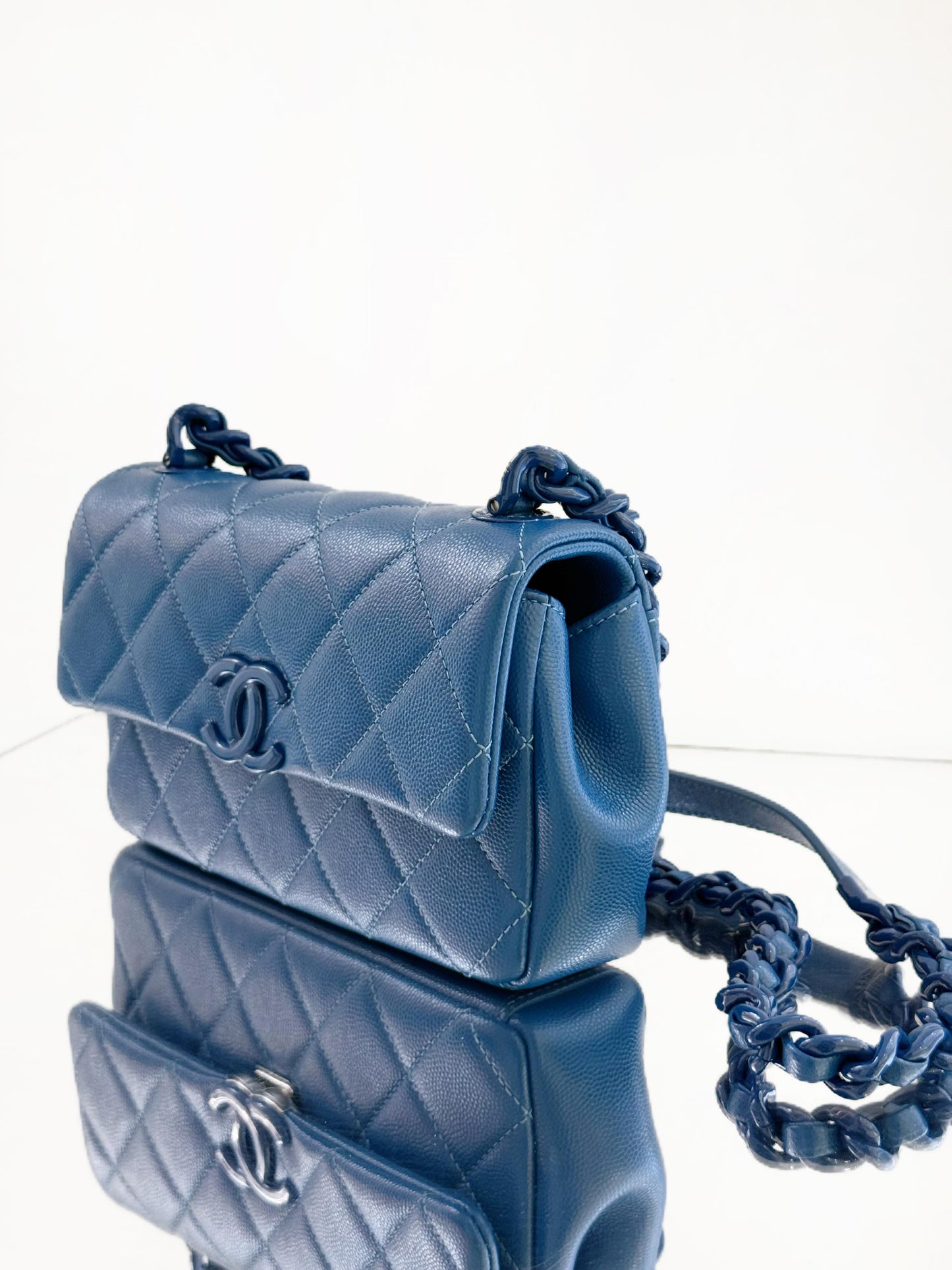 Chanel - Classic Flap Mini (Rectangular) - Caviar leather - Blue - (mini)