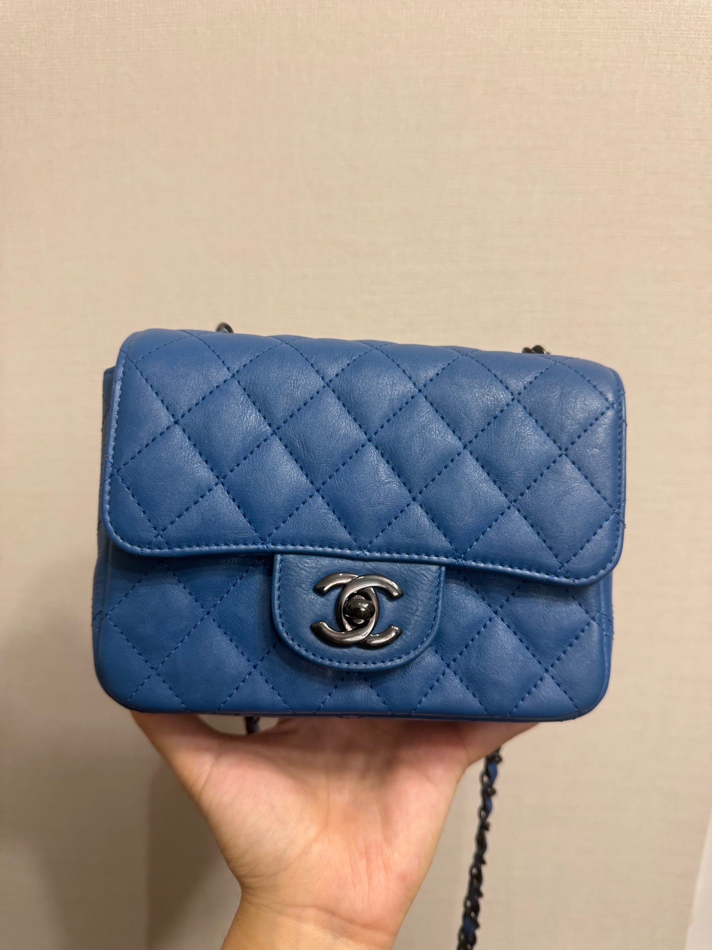 Chanel - Classic Flap Mini (Rectangular) - Lambskin leather - Blue - (mini)