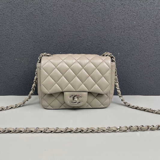 Chanel - Classic Flap Mini (Rectangular) - Lambskin leather - Grey - (mini)
