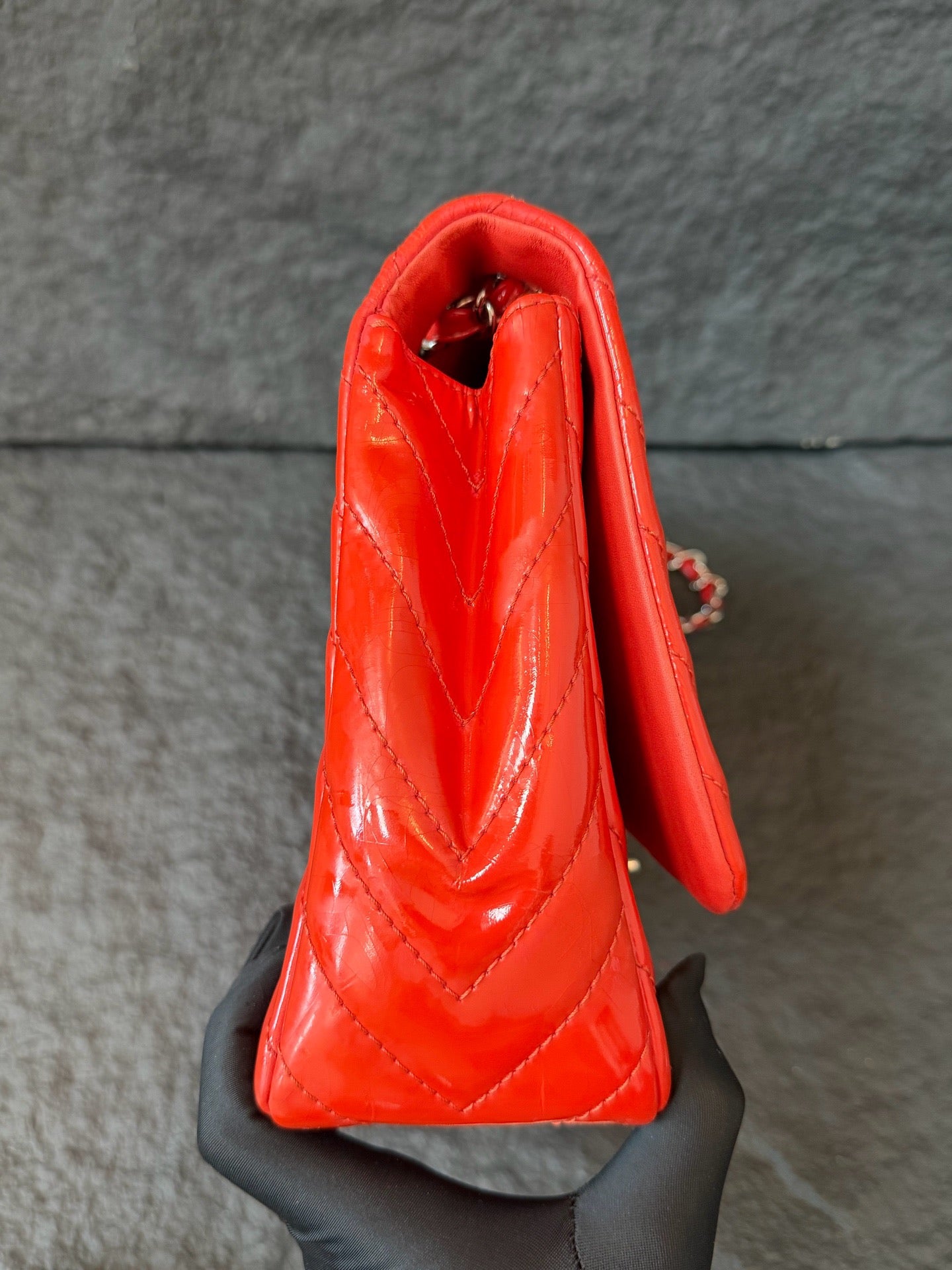 Chanel - Classic Flap - Patent leather - Orange - (Large)
