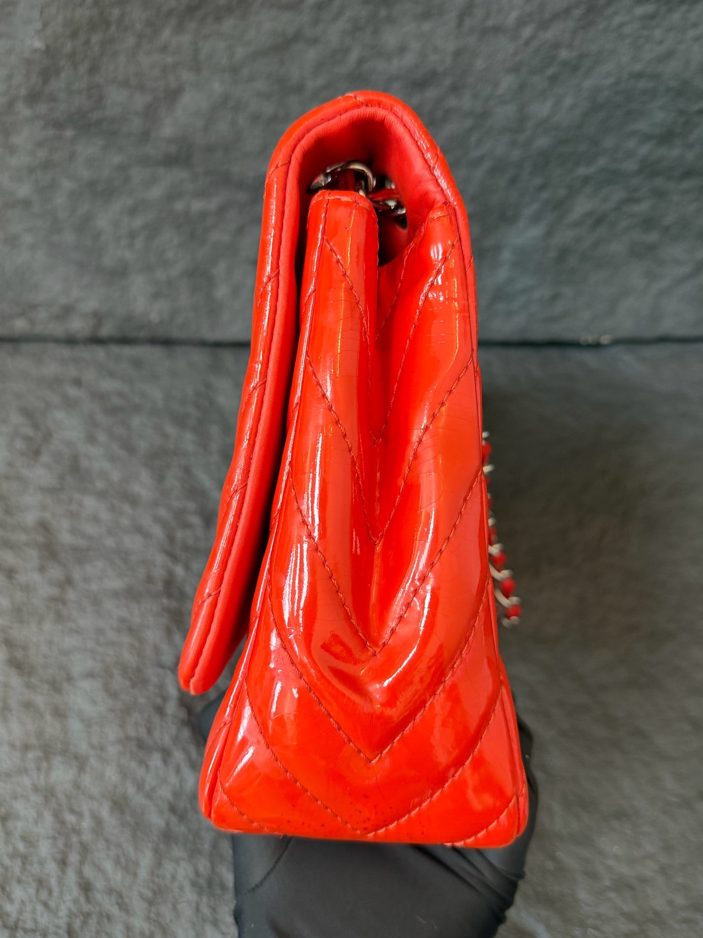 Chanel - Classic Flap - Patent leather - Orange - (Large)