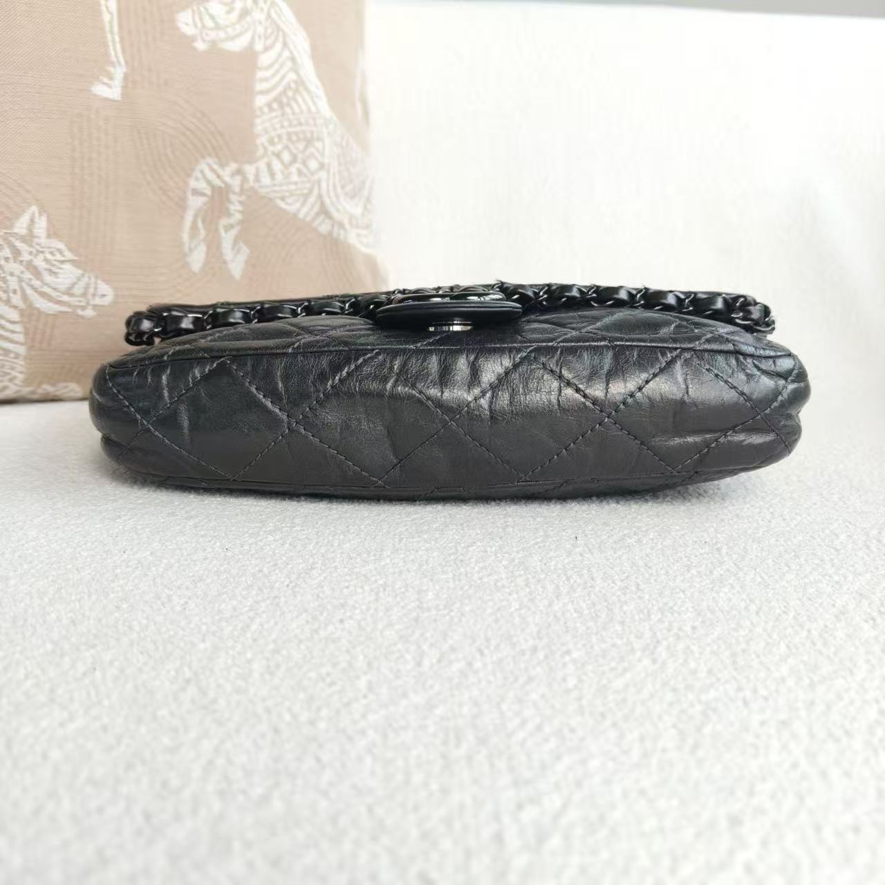 Chanel - Classic Flap Piped Chain - Oiled leather - Dark Grey with Silver-Tone Hardware - (small)