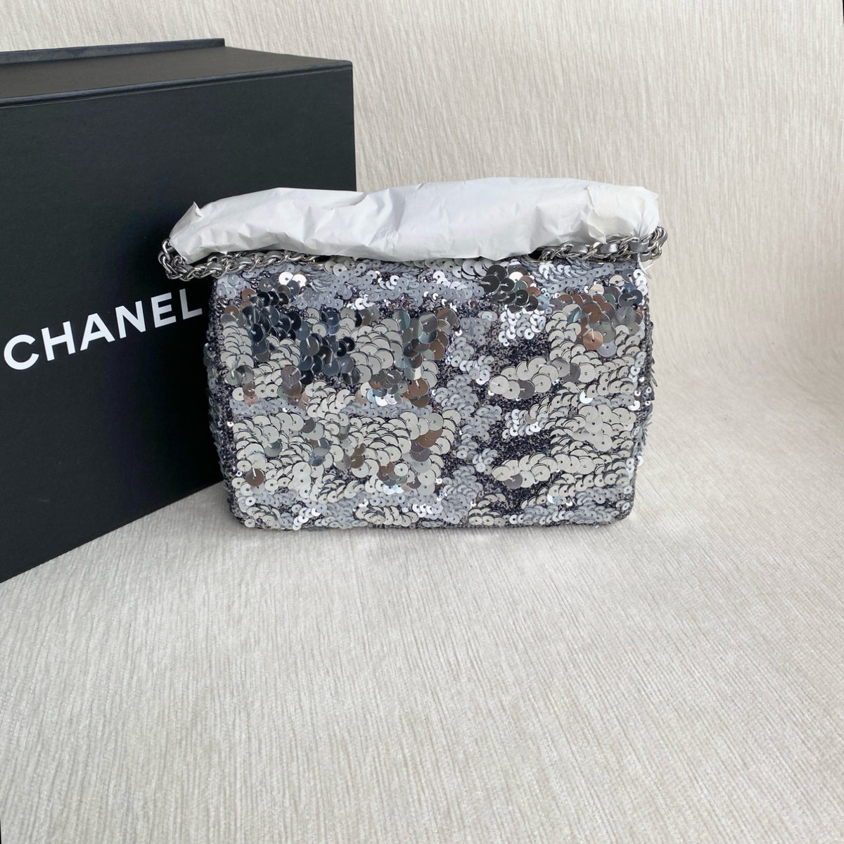 Chanel - Classic Flap - Sequins - Silver - (mini)