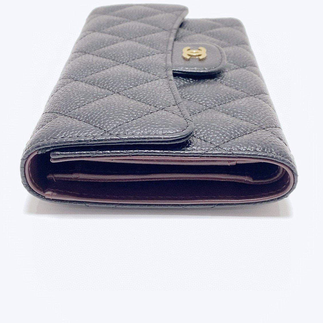 Chanel - Classic Flap Trifold Wallet - Grained calfskin leather - Black with Gold-Tone Hardware - (Small)