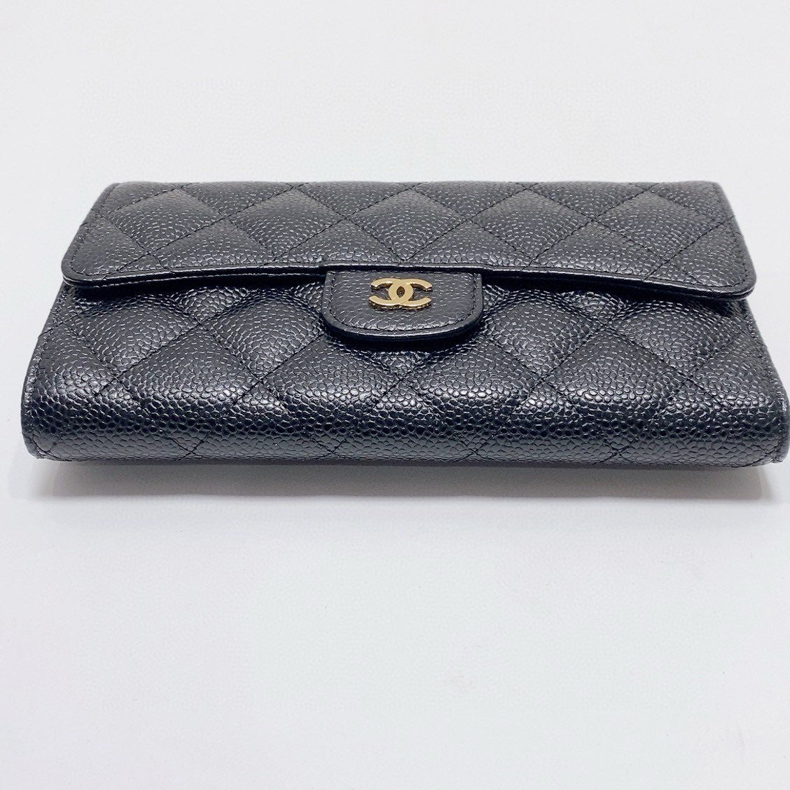 Chanel - Classic Flap Trifold Wallet - Grained calfskin leather - Black with Gold-Tone Hardware - (Small)