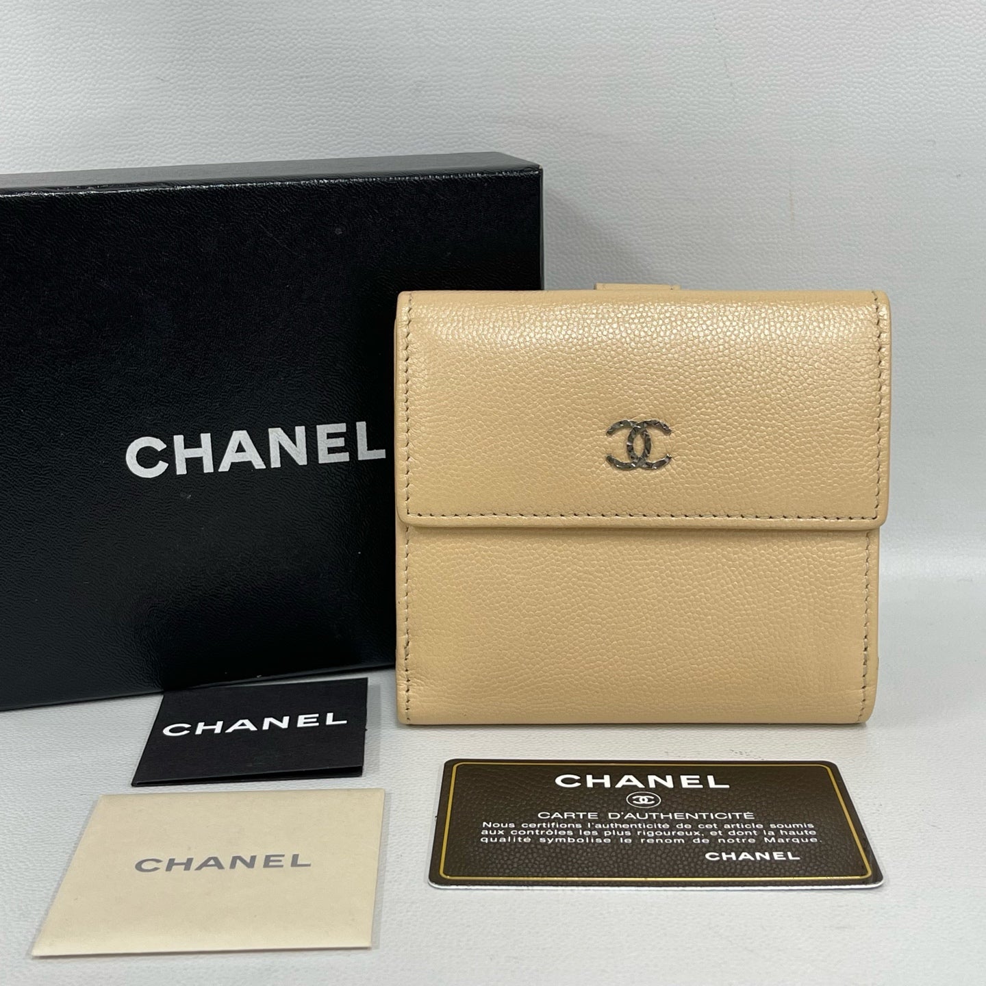 Chanel - Classic Flap Wallet - Grained calfskin leather - Beige with Silver-Tone Hardware - (small)