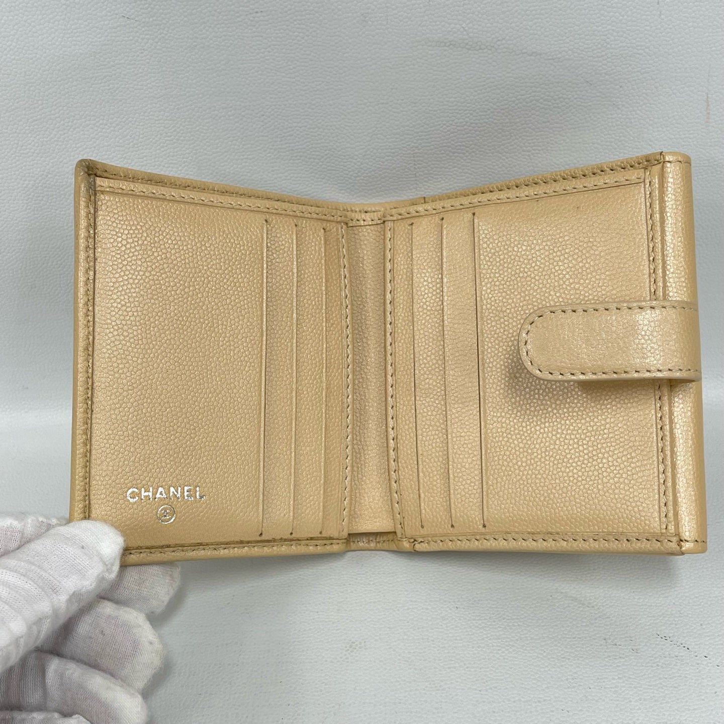 Chanel - Classic Flap Wallet - Grained calfskin leather - Beige with Silver-Tone Hardware - (small)